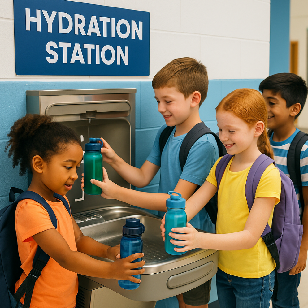 Children at a hydration station